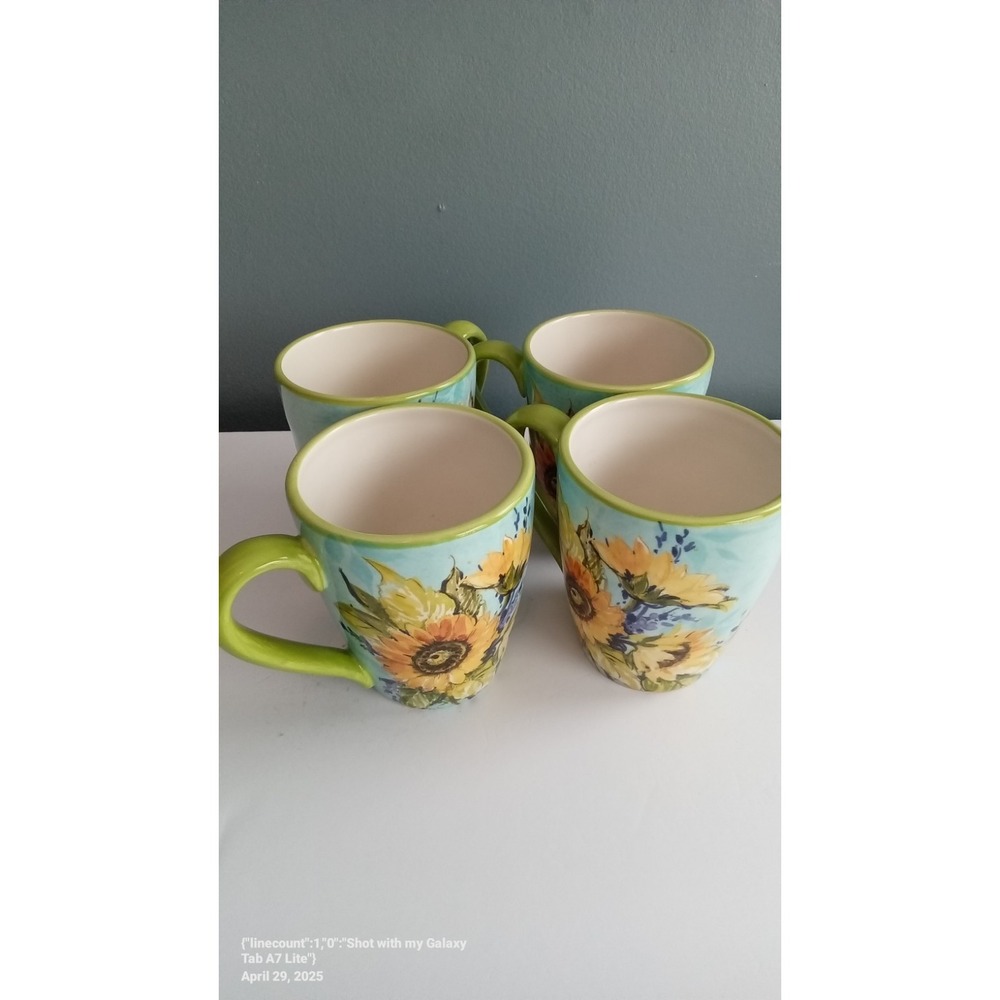 Sunflower Coffee Mugs Set of 4, Floral Design, Kitchen Decor,‎ Tea Cups